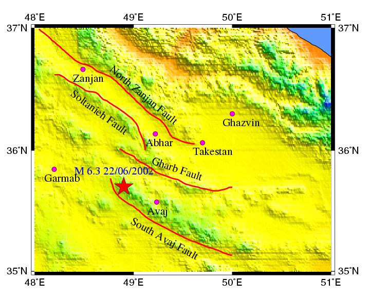 Map of epicenter of the earthquake and faults around affected area.